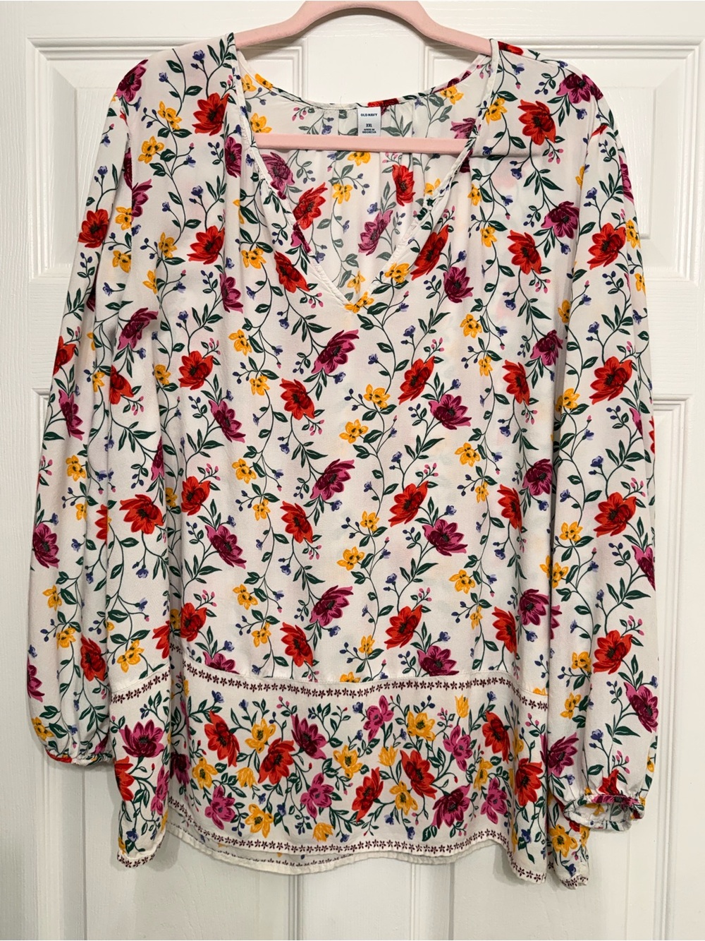 Old Navy Lightweight Floral Split Neck Blouse White Floral XXL